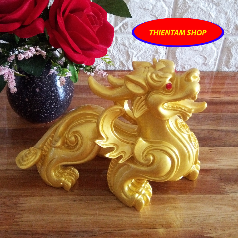 Kỳ Hưu phong thủy đá poly vàng một con KHV20