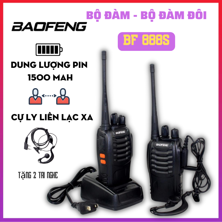 Bộ Đàm Baofeng BF-888S - Bộ đàm , Bộ đàm đôi - 16 kênh - Khoảng cách liên lạc 3-5 km - Pin 1500mAh - Bảo hành 12 tháng