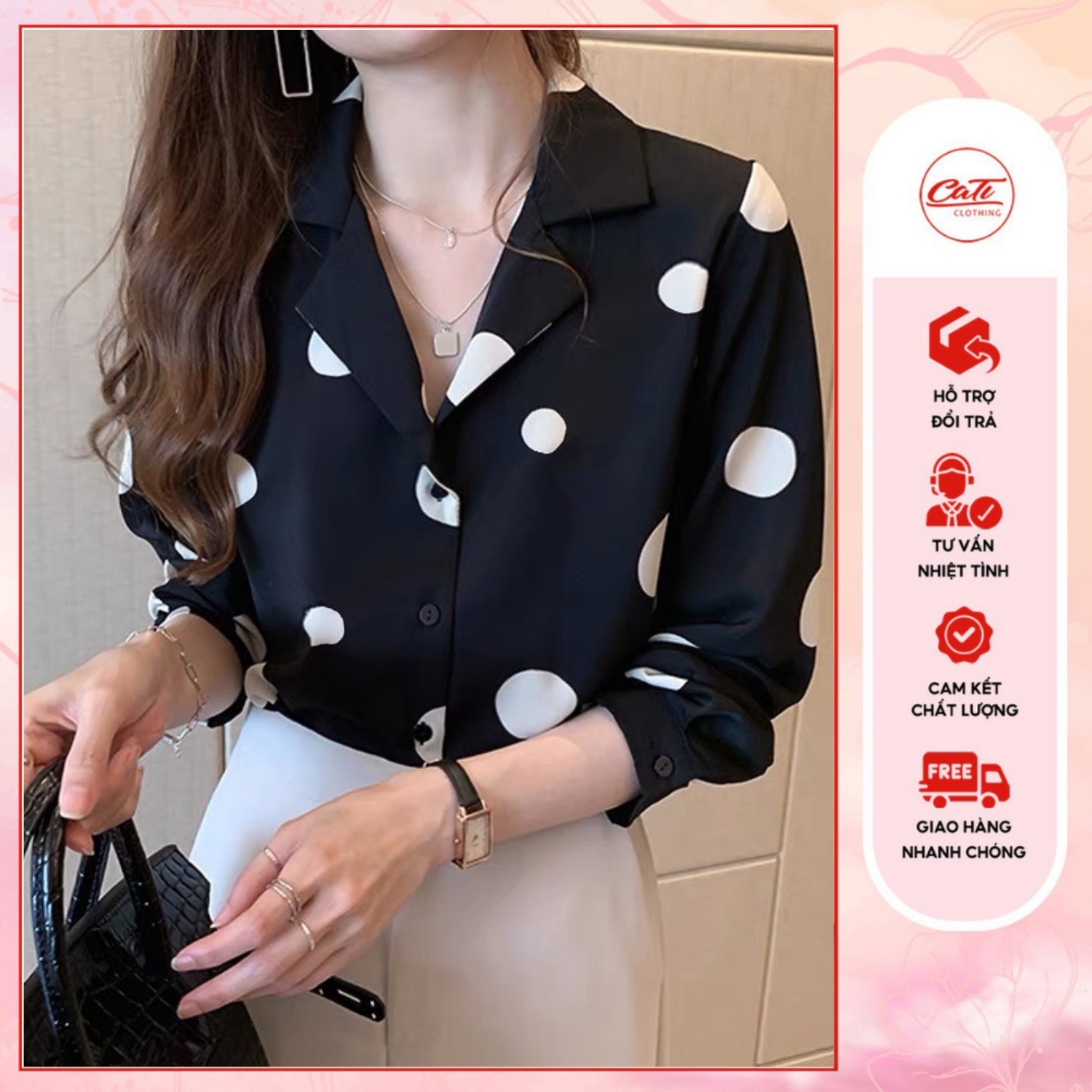CATI Sơ mi chấm bi Cati chanh xả thanh lịch mix đồ siêu đẹp