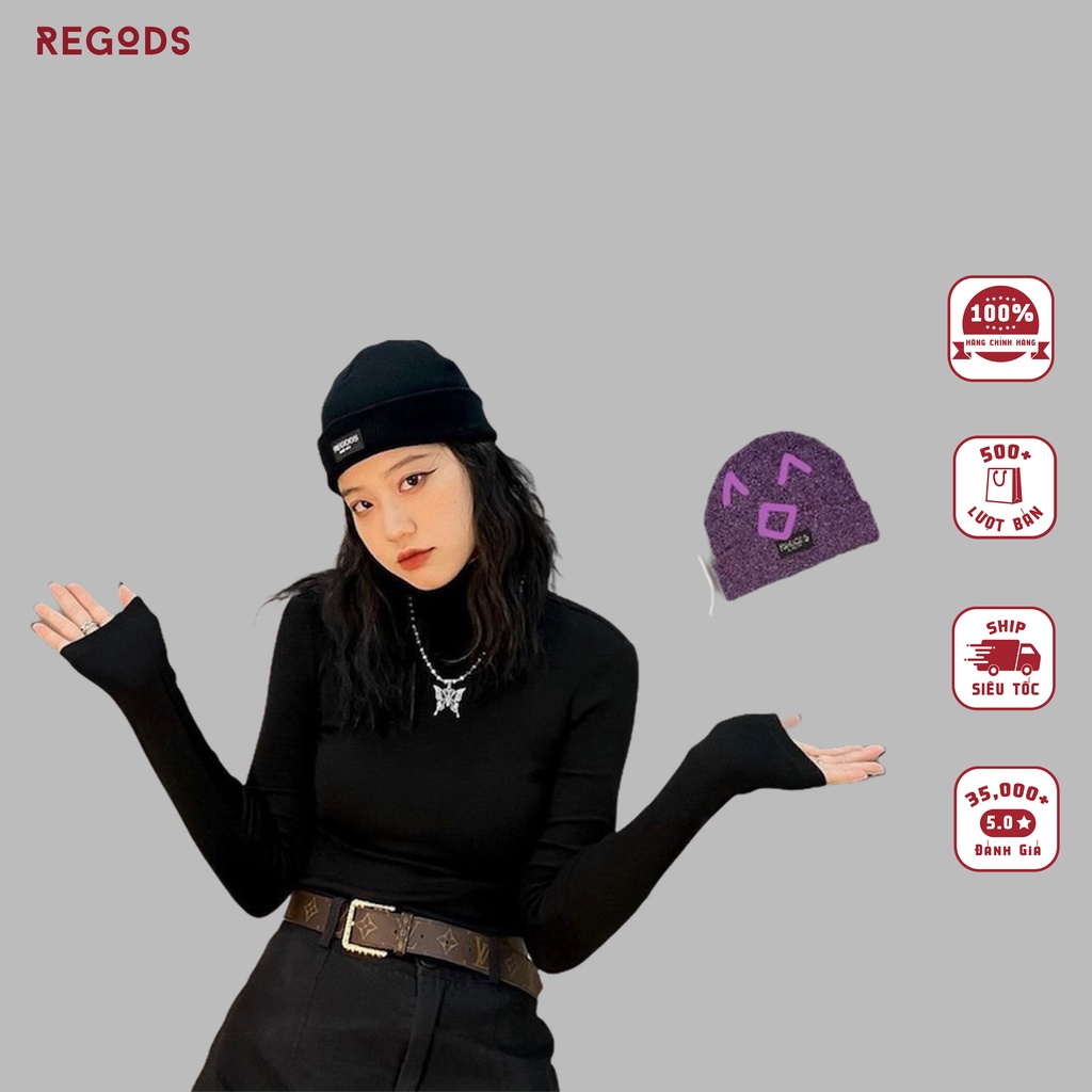 Nón len beanies tím regods