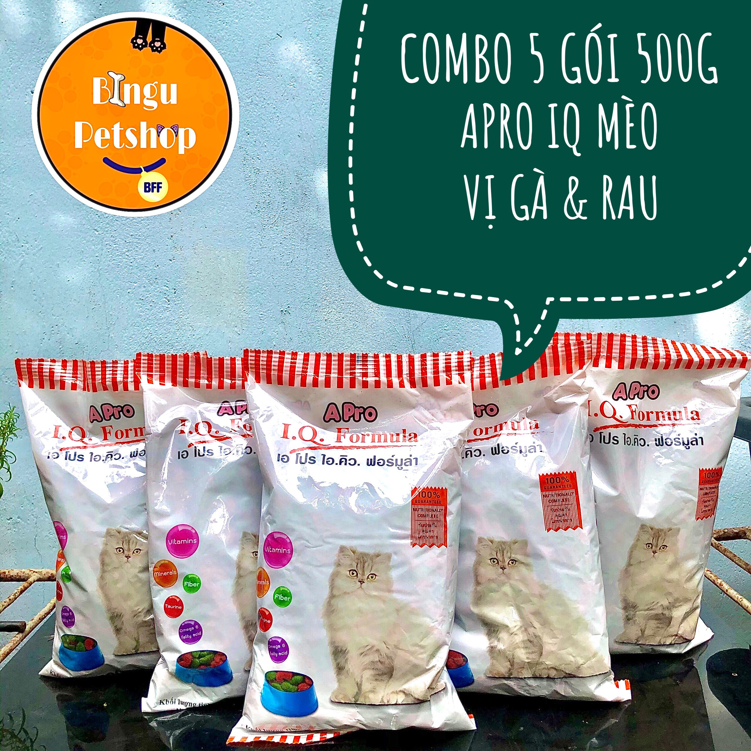 [COMBO 5 GÓI TIẾT KIỆM] Thức Ăn Hạt Khô Cho Mèo Giá Rẻ APro IQ Formula 500g |Bingu Petshop