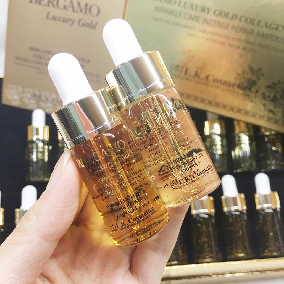 Set 2 siêu tinh chất tinh thể vàng - dưỡng trắng và tái tạo da Bergamo Luxury Gold Collagen - Caviar