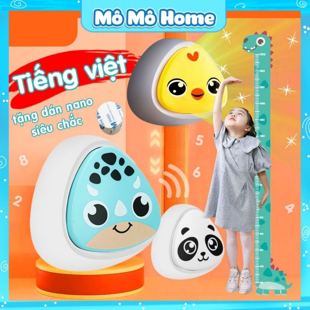 TẶNG PIN Chuông bấm tăng chiều cao TIẾNG VIỆT Thước Đo Chiều Cao dán tường cho bé Lalala baby hình con vật đáng yêu: khủng long, bò sữa, hươu cao cổ, màu sắc dễ thương, decal dán chắc chắn 1m7