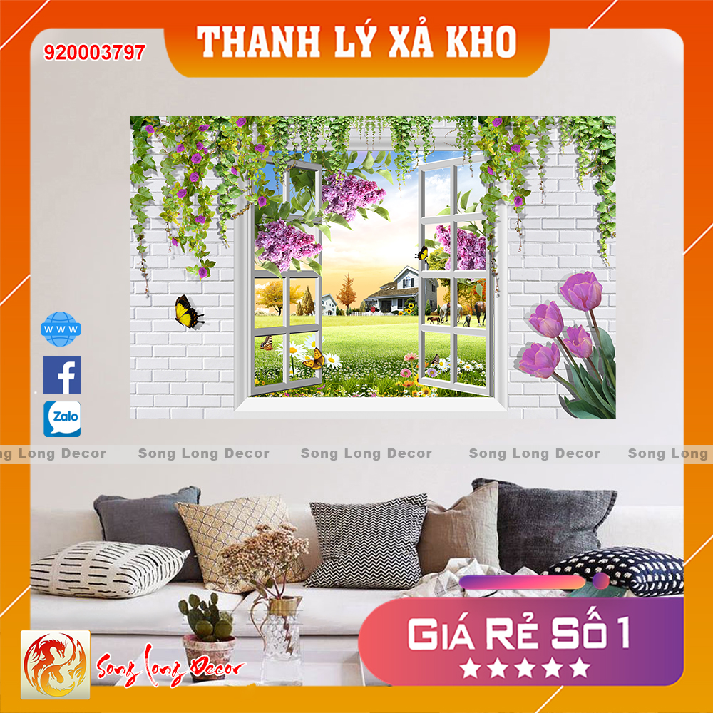 [THANH LÝ XẢ KHO]  Tranh dán tường 3d - Tranh 3D Cửa Sổ - Giấy dán tường 3d - Song Long Decor - 920003797