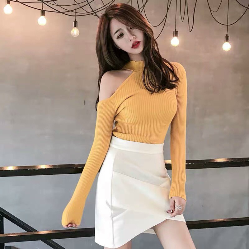 ÁO THUN KIỂU DÀI TAY CỔ CAO, HỞ 1 BÊN VAI SEXY TRẺ TRUNG, FORM CHUẨN ,CHẤT THUN GÂN DÀY  TTSGR