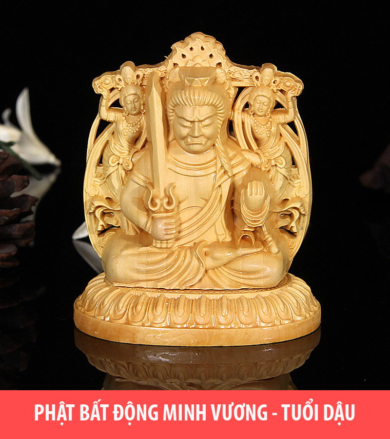 Tượng để xe ô tô - Tượng chạm 2 mặt để taplo - Tượng gỗ hoàng dương phật Bất Động Minh Vương - V183 (Để xe ô tô)