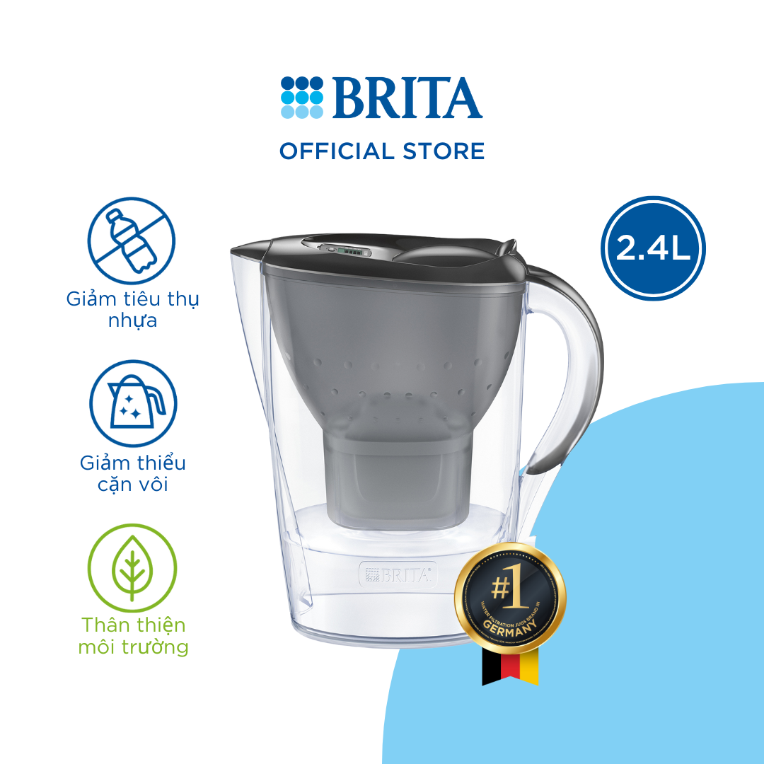 Bình lọc nước BRITA Marella Basic Graphite 2.4L (có sẵn 1 lõi lọc Maxtra Plus) - Thương hiệu đến từ Đức