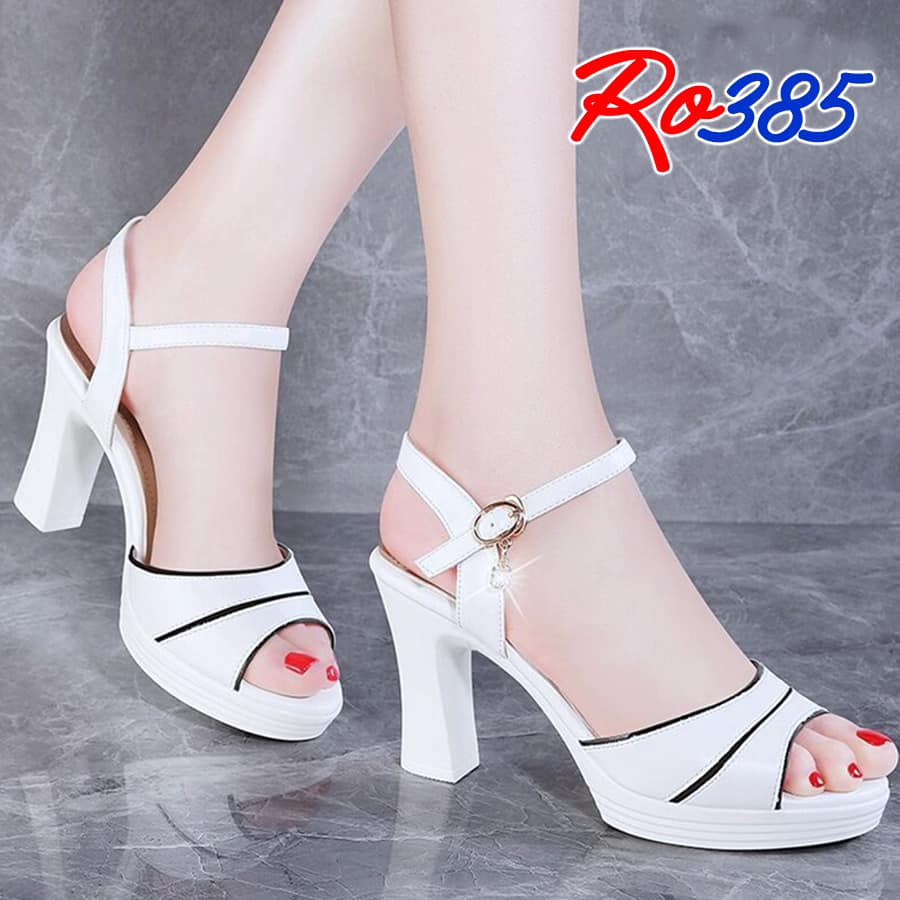 Giày cao gót nữ đẹp đế vuông 8p hàng hiệu rosata màu trắng thời trang ro385