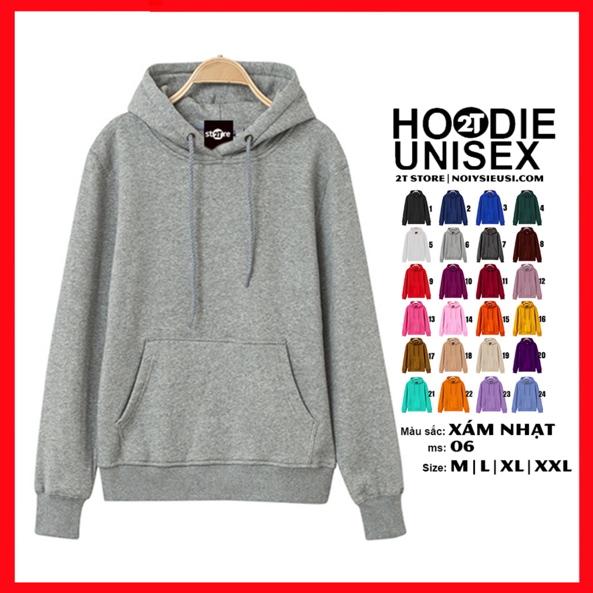 [4.4 HOÀN TIỀN 15%][HCM]Áo Khoác Nỉ Bông Hoodie Trơn Unisex 2T Store - Nón May Đắp 2 Lớp - Xỏ Ngón Cái (Xám Nhạt)
