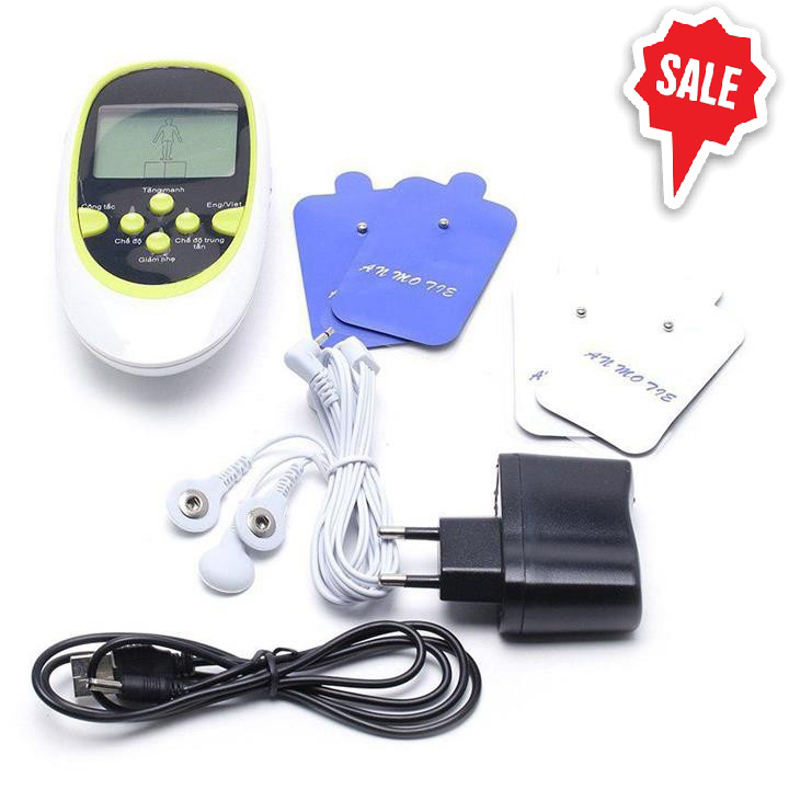 Máy masage xung điện đầu ra kép 8 miếng dán đa chức năng: mát xa, châm cứu, bấm huyệt, đấm bóp…