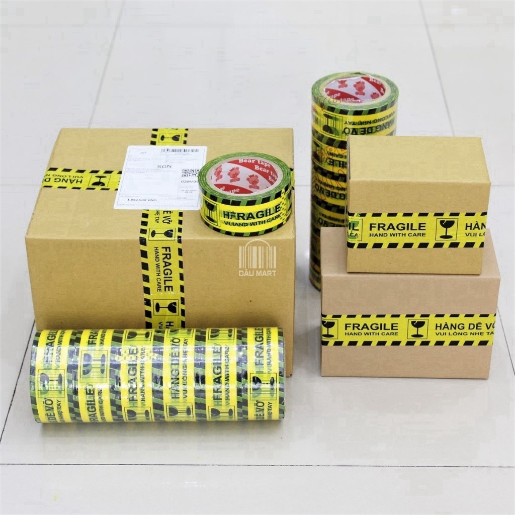 Băng dính logo in chữ hàng dễ vỡ xin nhẹ tay/băng keo hàng dễ vỡ cảnh báo vận chuyển giá rẻ