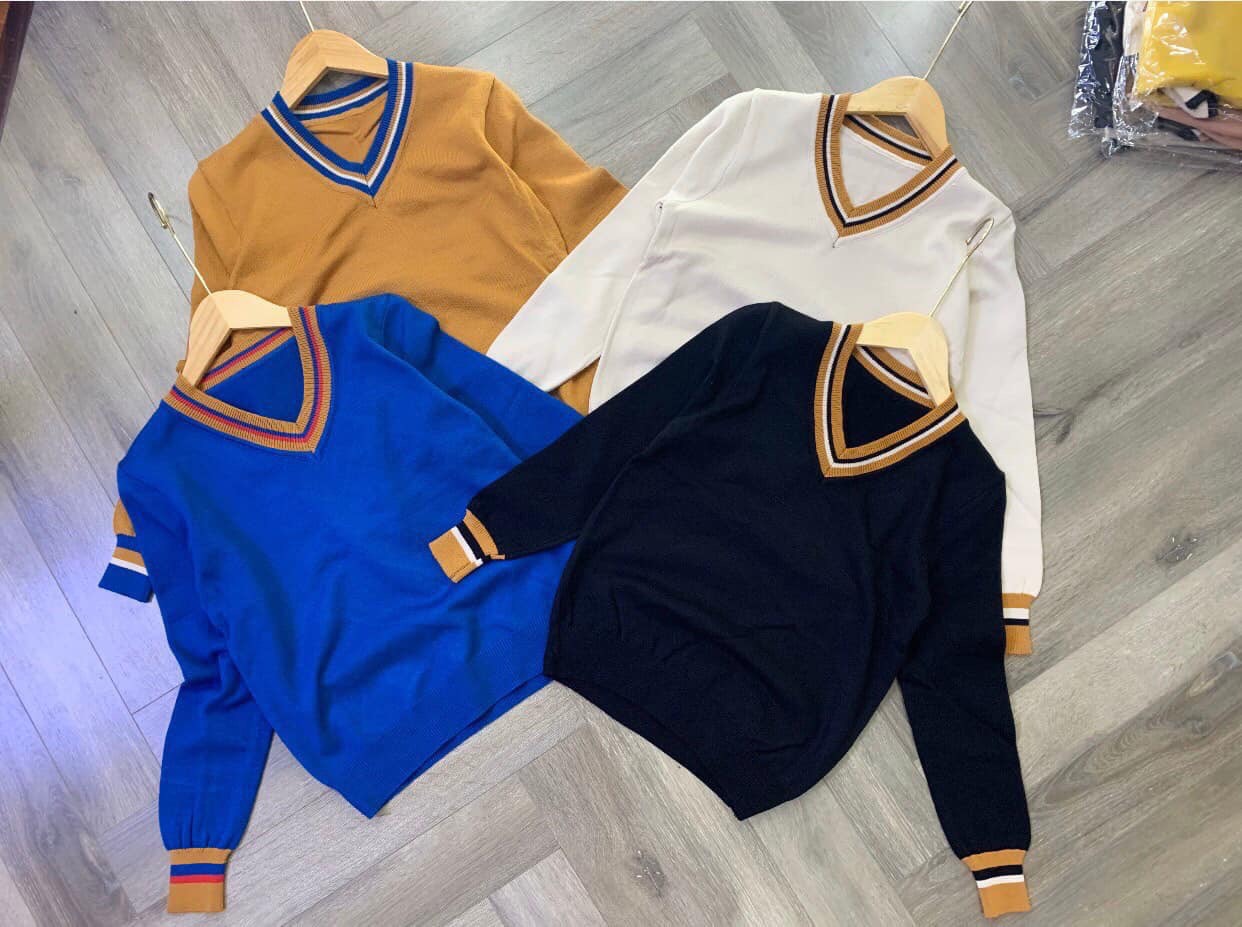 Áo Thun Gân Cổ Tim Tay Dài, Áo Khoác Tay Dài Phối Viền AT56