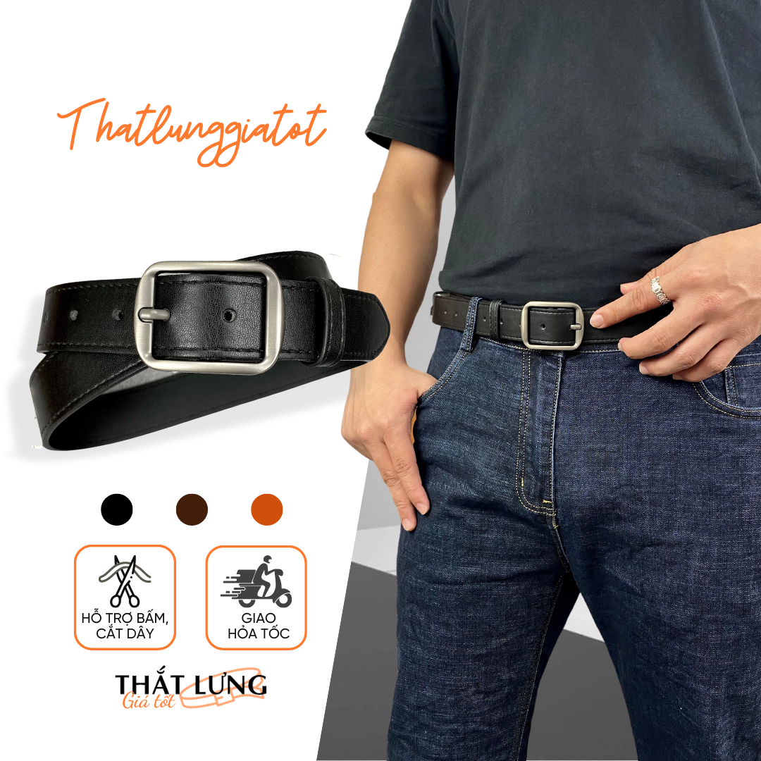 Thắt lưng nam nữ mặt chữ nhật phong cách Hàn Quốc bản 3.3cm TL114 - Thắt Lưng Giá Tốt