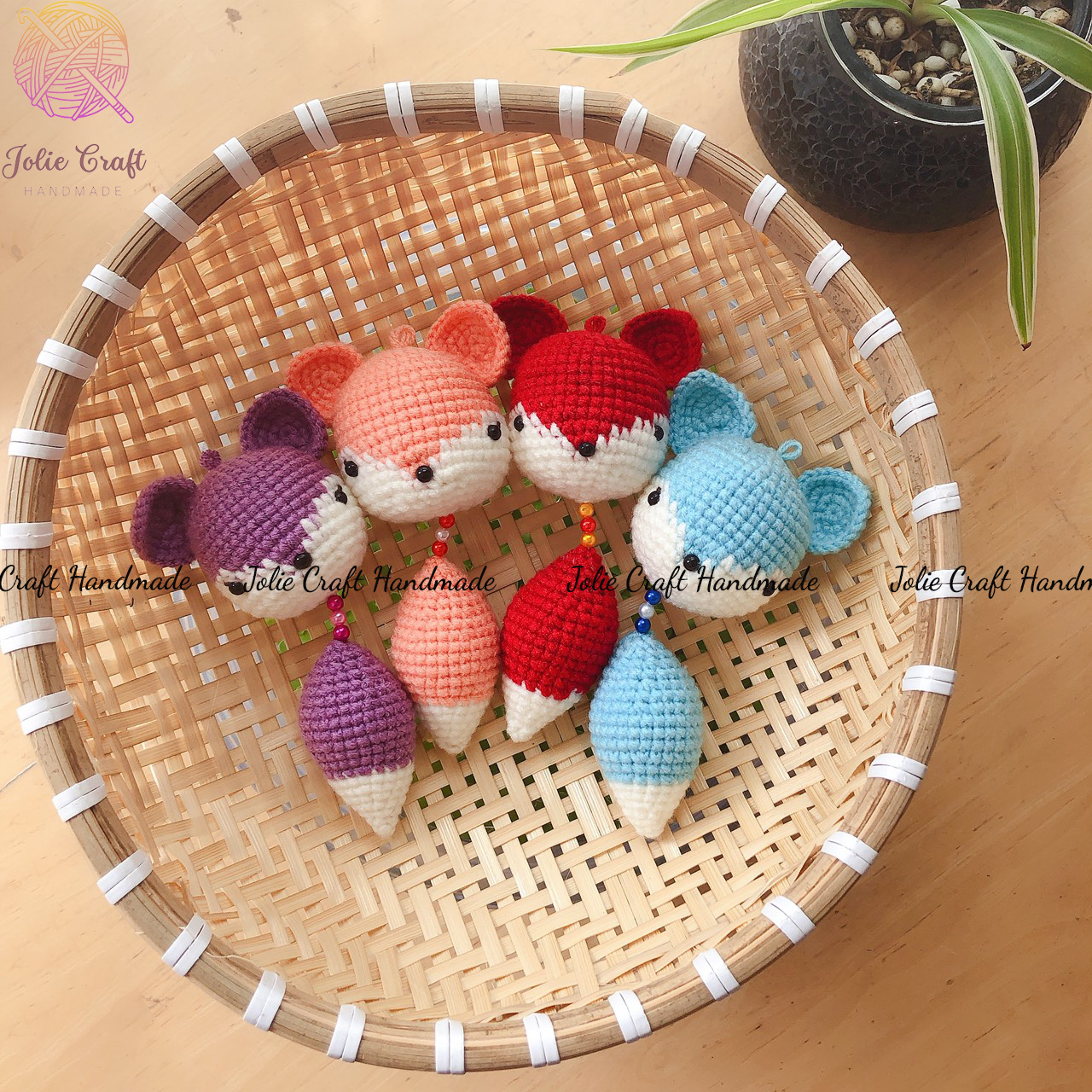 Móc khóa đan len hồ ly xinh xắn