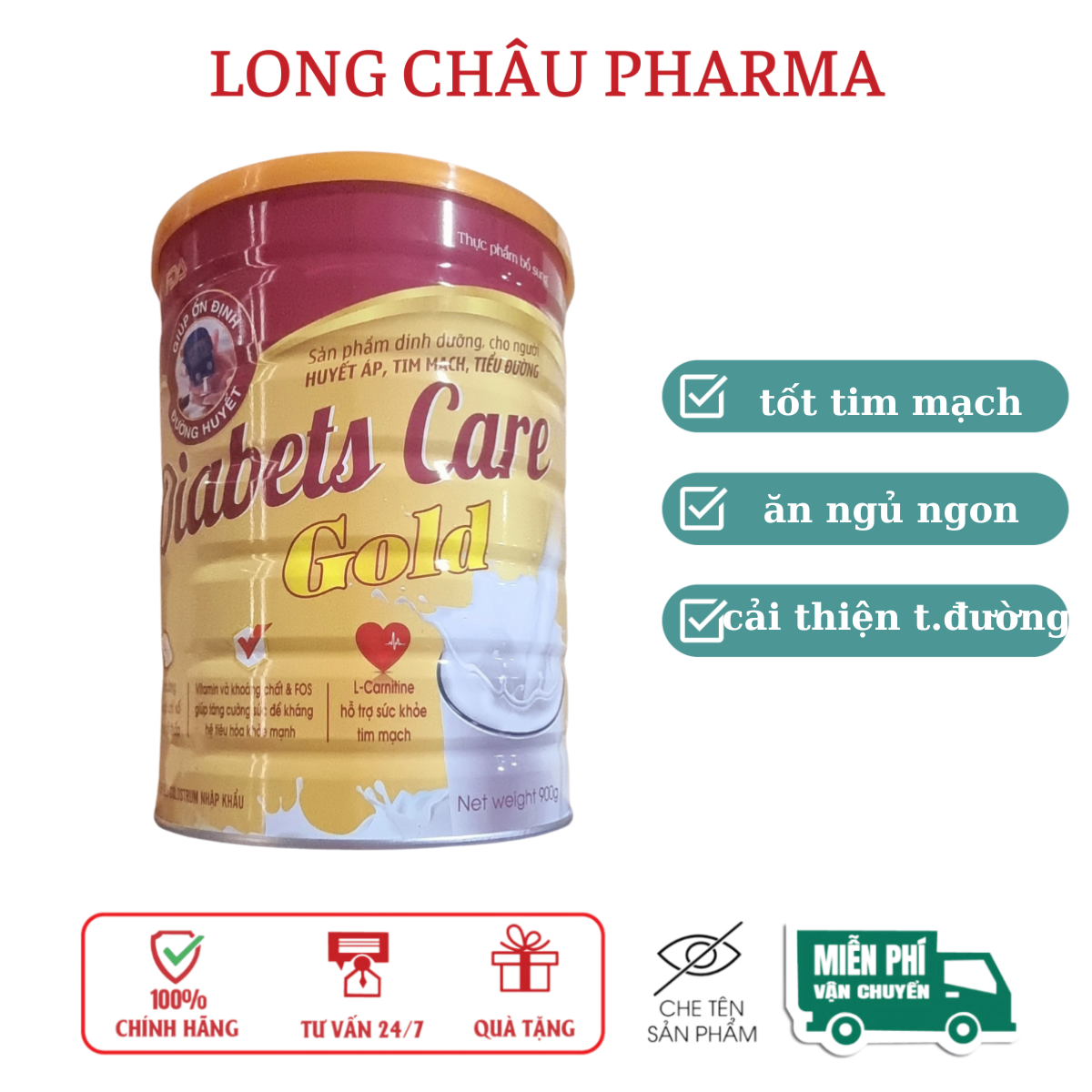  Sữa tiểu đường Diabets Care Gold giúp kiểm soát đường huyết bổ sung dinh dưỡng tốt cho tim mạch  hộp 900g 