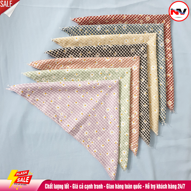 Khăn Đội Đầu Caro Hoa Cúc Siêu Xinh Đa Chức Năng Có Thể Buộc Tóc, Buộc Cổ Tay, Quàng Cổ