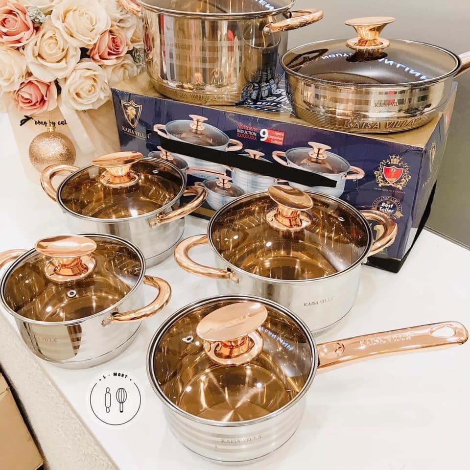Bộ 6 món nồi kaisa villa cao cấp bộ nồi inox Đức - 9 đáy
