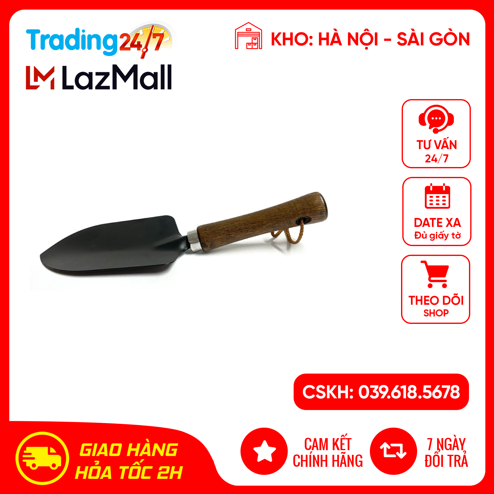 Xẻng làm vườn cầm tay cán gỗ Nội địa Nhật Bản