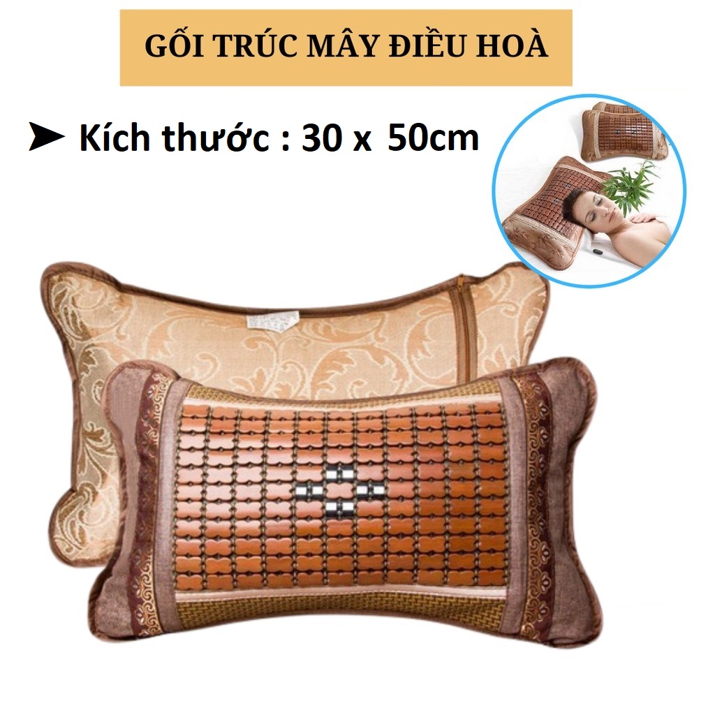 Gối trúc mây mùa hè cực mát cao cấp 30x50cm, gối trúc kèm ruột - thoáng khí - mát mẻ - dễ dàng vệ sinh. gối ngủ trúc hạt cao cấp thoáng khí chống nóng - gối trúc - gối mây điều hòa massag