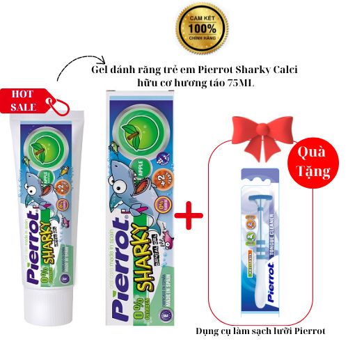 Gel đánh răng trẻ em Pierrot Sharky Calci hữu cơ hương táo 75ML