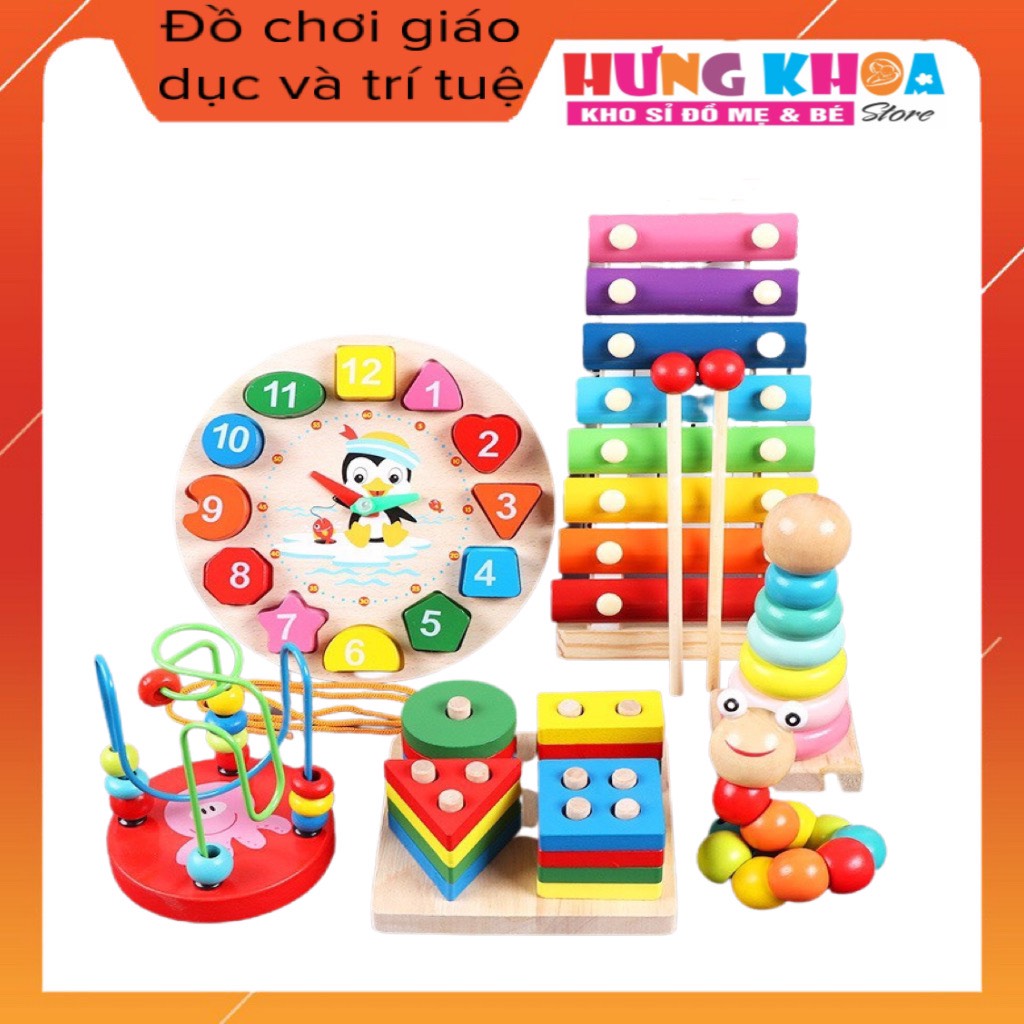 SALE - Combo 6 món đồ chơi gỗ cho bé thông minh phát triển trí tuệ tư duy cho bé từ 1 - 6 tuổi.