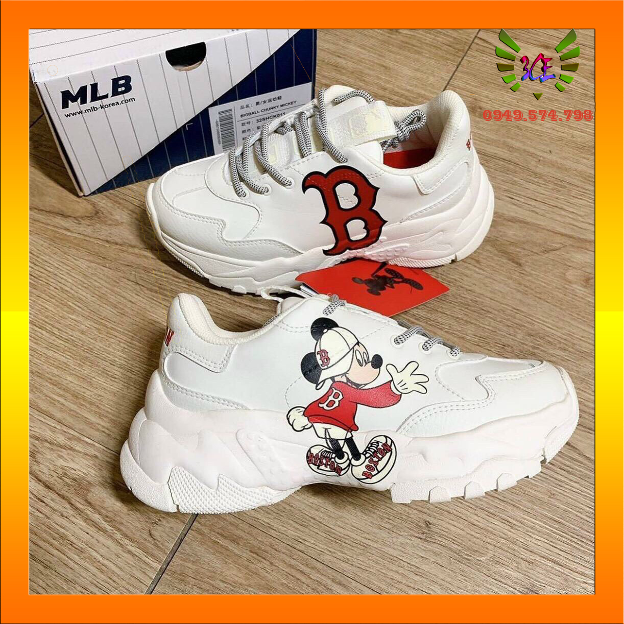 [CHÍNH HÃNG] Giày Thể Thao Sneaker Nam Nữ MLB Micky đỏ Trắng Chữ Boston đỏ,  Giày Đôi ( Full Box Bill)