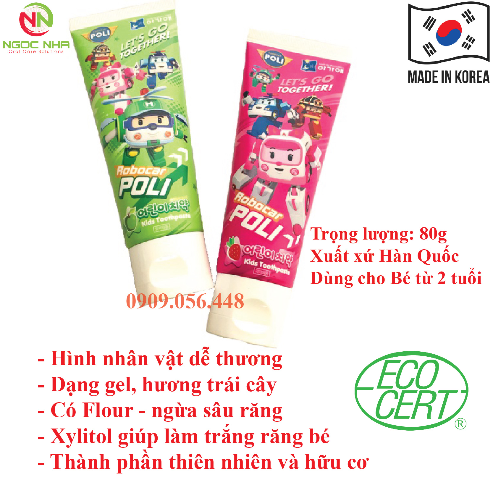 Kem đánh răng trẻ em Cao cấp Robocar POLI 80g - Hàn Quốc