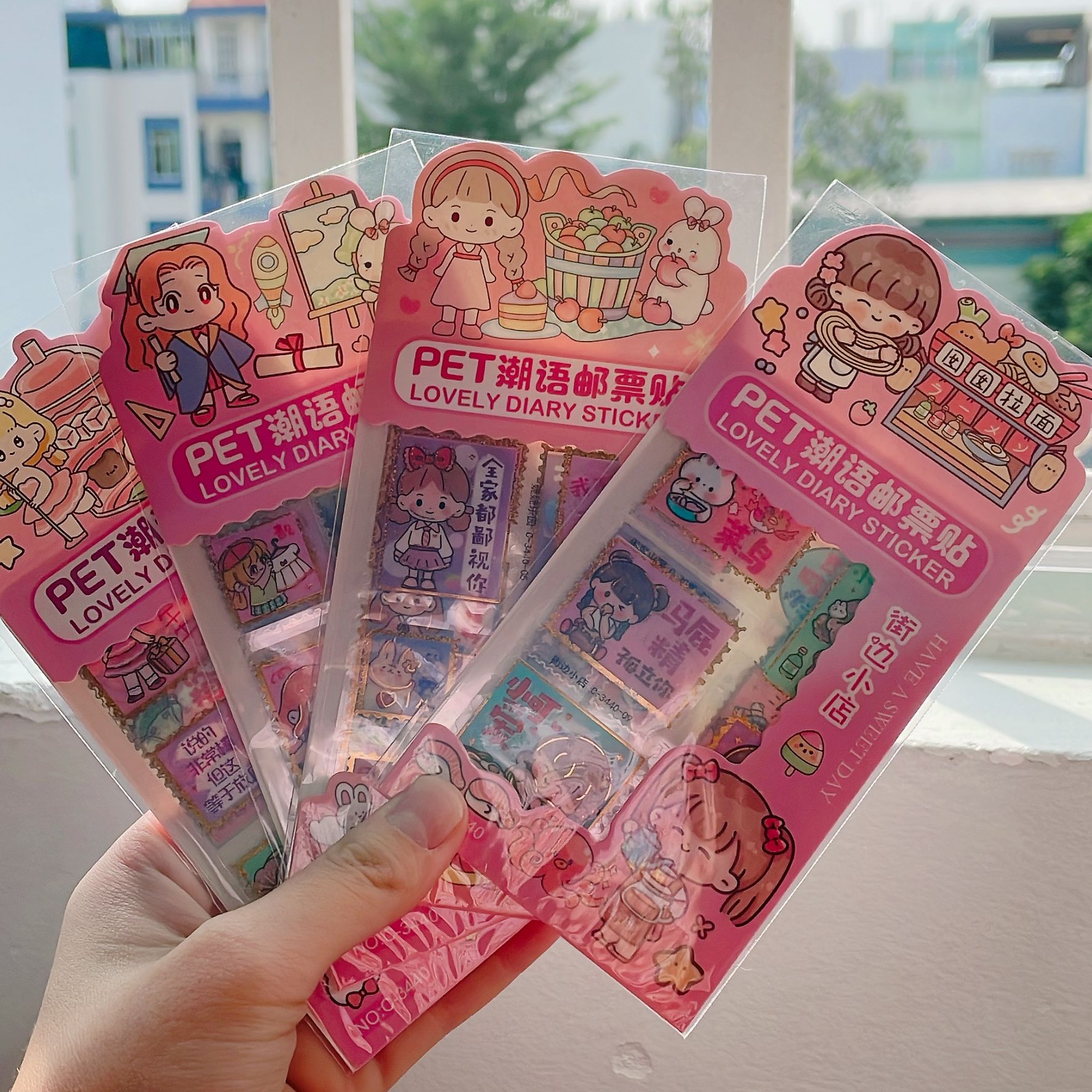 Sticker tem thư kiểu cô gái nhí nhảnh trang trí sổ, làm journal, dán niêm phong hộp