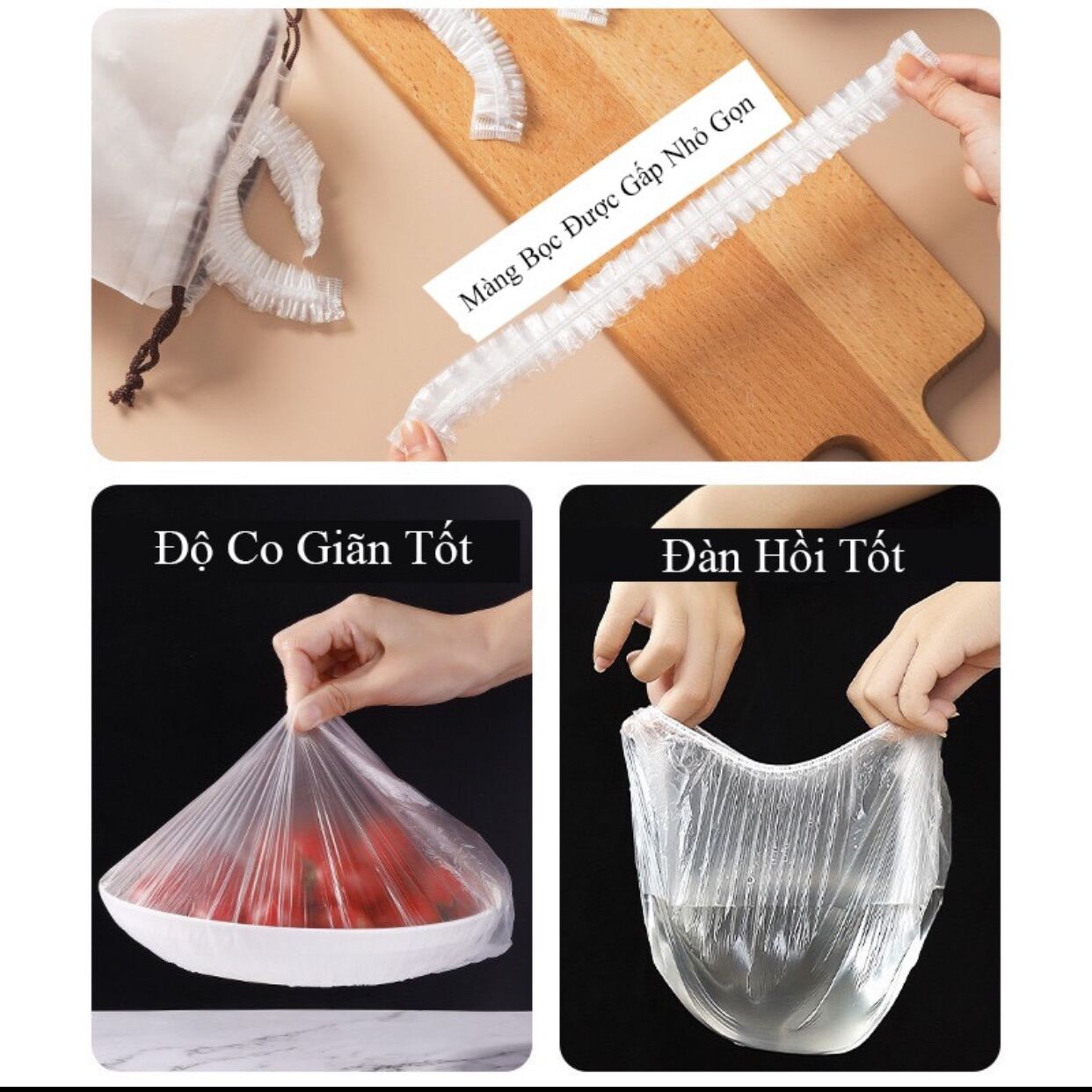SET 10 Cái Màng Bọc Thực Phẩm PE - Bọc Đồ Ăn Có Dây Chun Co Giãn