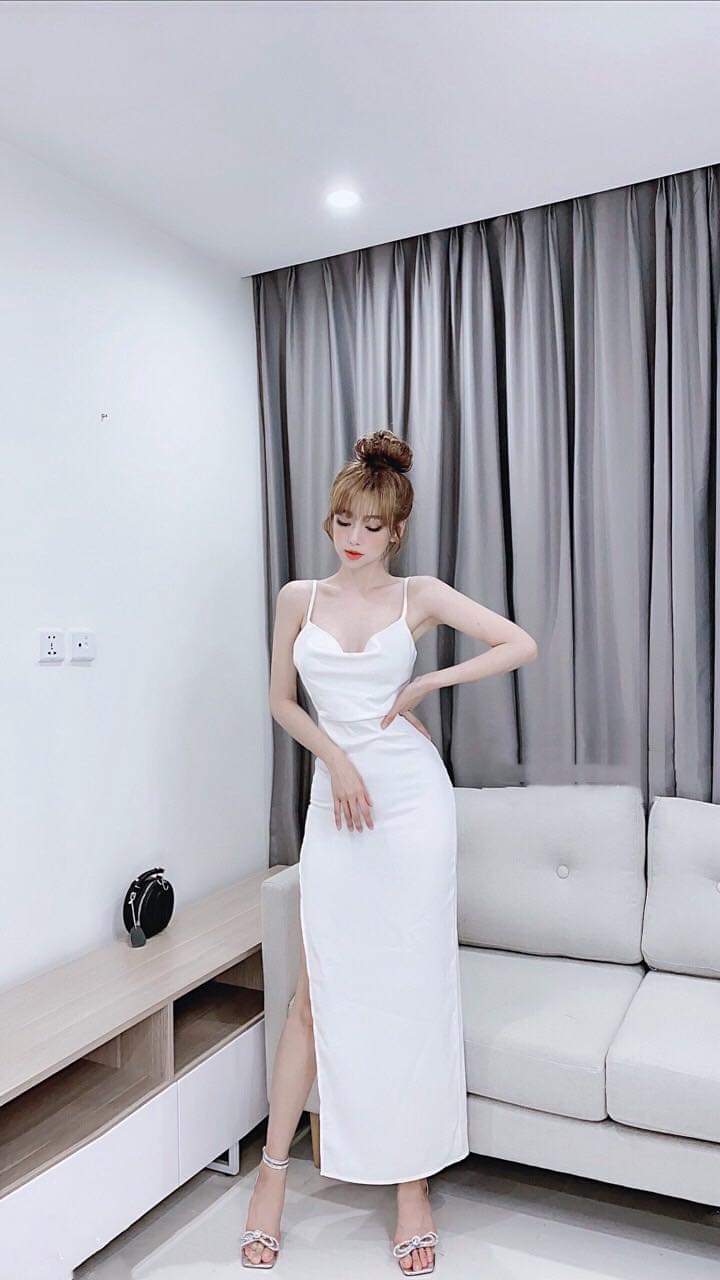 Đầm maxi dạ hội lụa cổ đổ hở lưng siêu xinh. Váy maxi đẹp