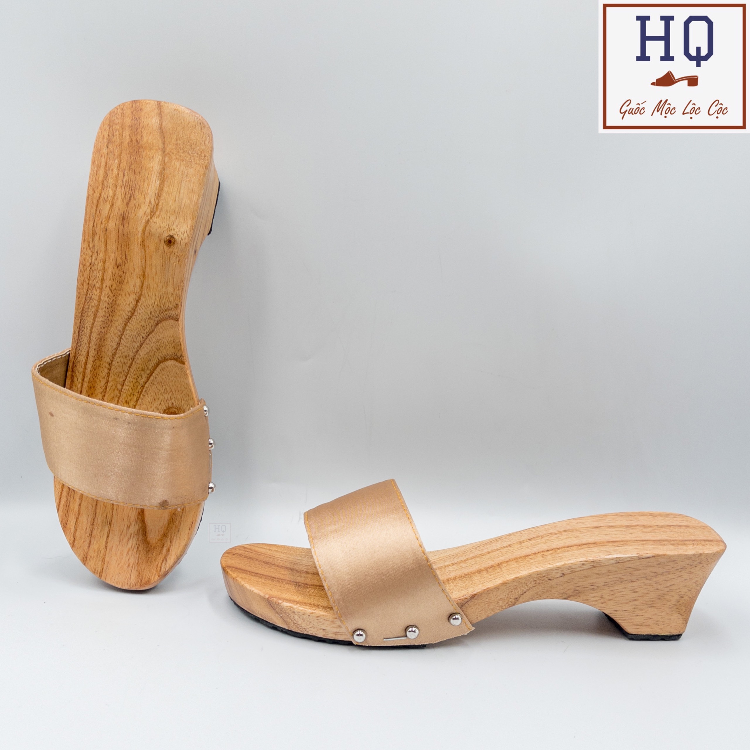 Guốc gỗ 5 phân, dép gỗ quai lụa Thanh Anh guốc mộc truyền thống 5cm mặc áo dài, bà ba, yếm, pháp phục lễ chùa, phụ kiện chụp ảnh, hóa trang, biểu diễn văn nghệ