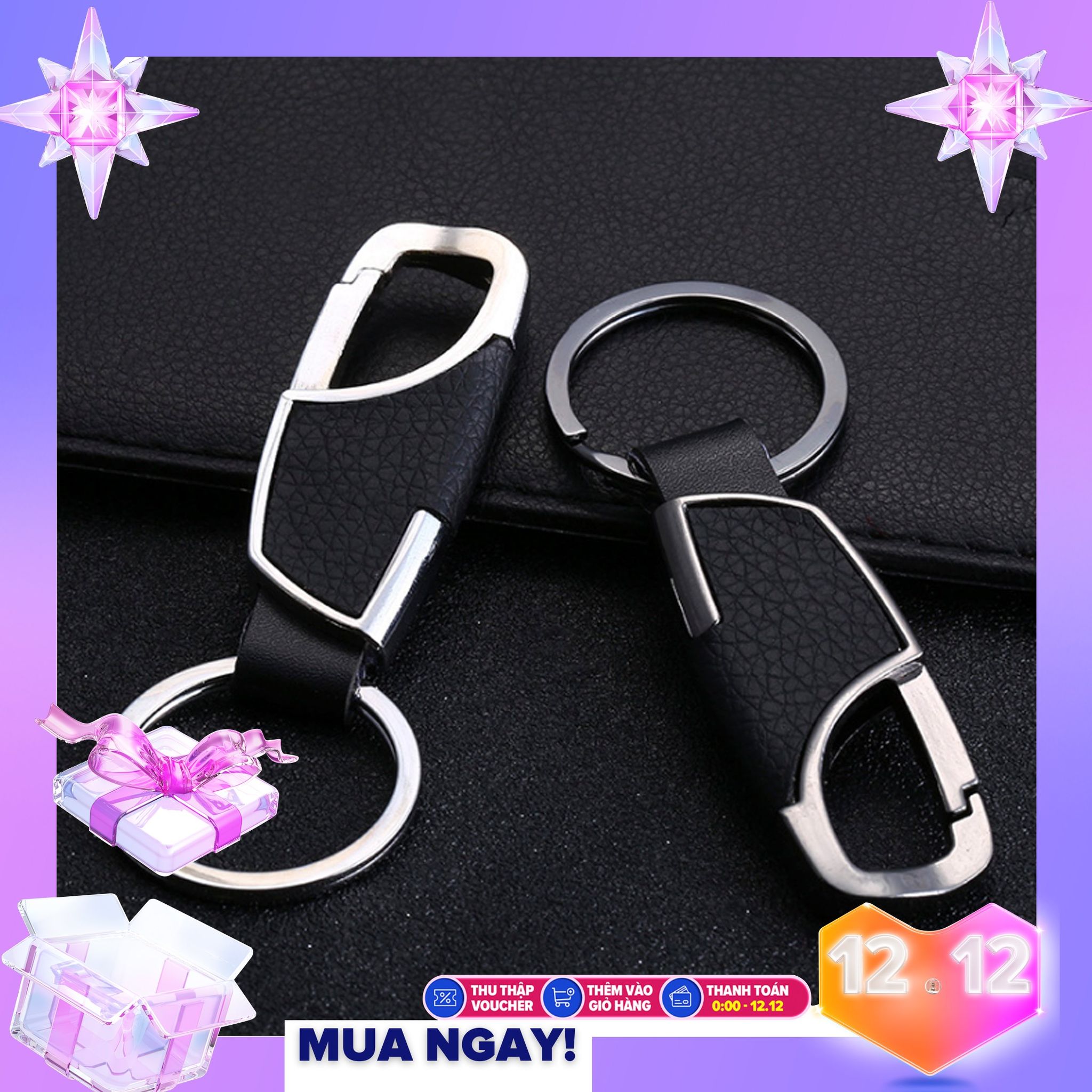 Móc chìa khóa ô tô xe máy NUOBU kiểu dáng cổ điển Âu Mỹ - Móc đeo Thắt Lưng Quần, Chất liệu Thép không rỉ và Da cao cấp, Siêu Bền, Chịu lực tốt
