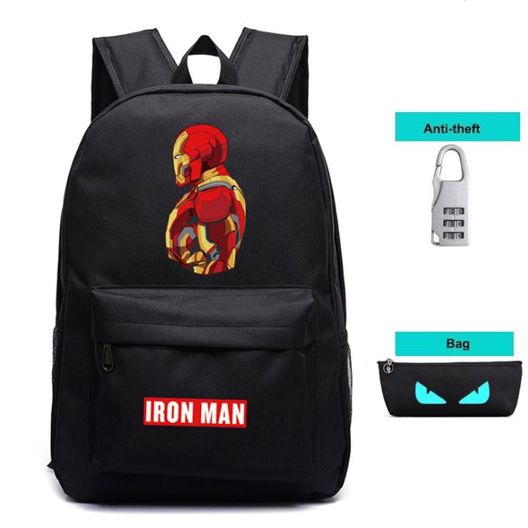 Balo dạ quang hình iron men red tặng kèm ví dạ quang và khóa chống trộm