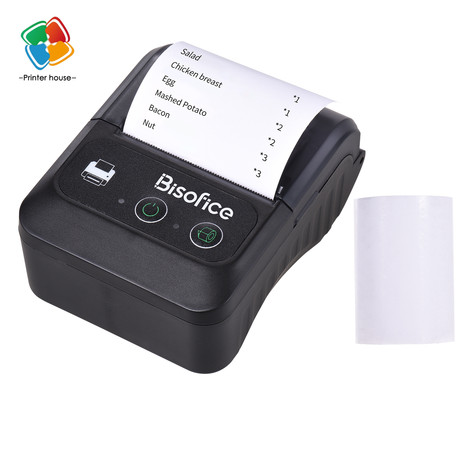 Printer House Bisofice Máy in hóa đơn nhiệt không dây BT 58mm 2 inch Mini USB Ticket POS Máy in di động Hỗ trợ ESC/POS Lệnh in tương thích Android/iOS/Windows cho các cửa hàng bán lẻ nhà hàng doanh nghiệp nhỏ