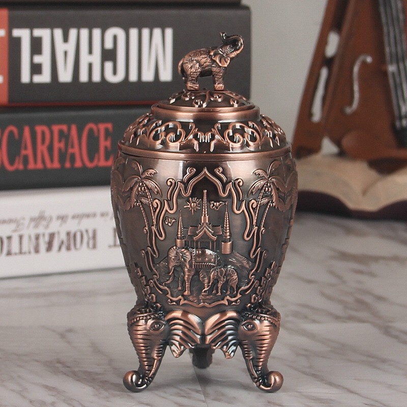 Lọ đựng tăm bằng hợp kim mạ đồng nắp đậy voi