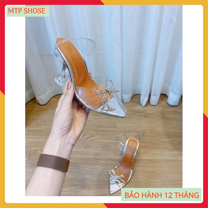 Giày nữ, giày cao gót, giày cao gót nữ, giày sandal cao gót nữ 7 phân quai trong gót nhọn thời trang cao cấp đính nơ hoa mặt trời