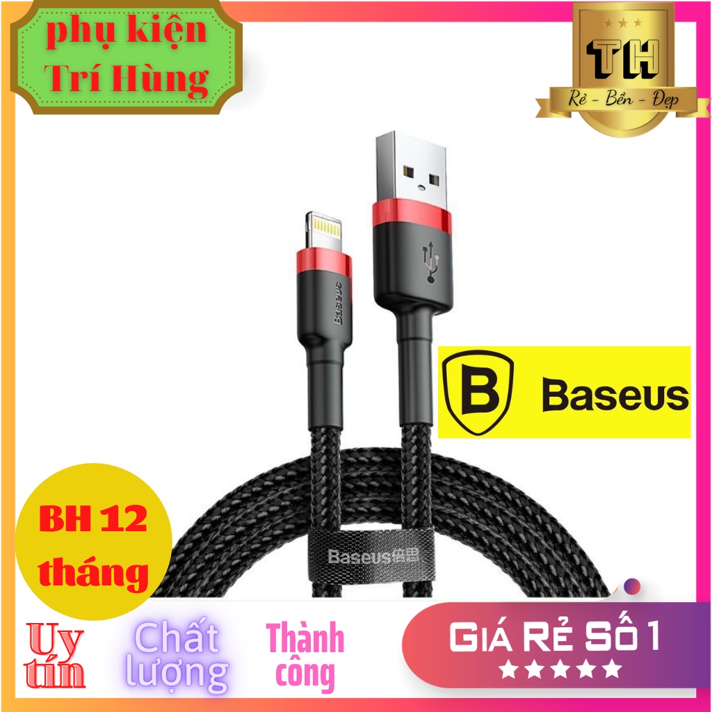 Cáp sạc iphone BASEUS Cafule chính hãng, usb to lightning, sạc nhanh 2.4a, bọc vải siêu bền bảo hành 12 tháng