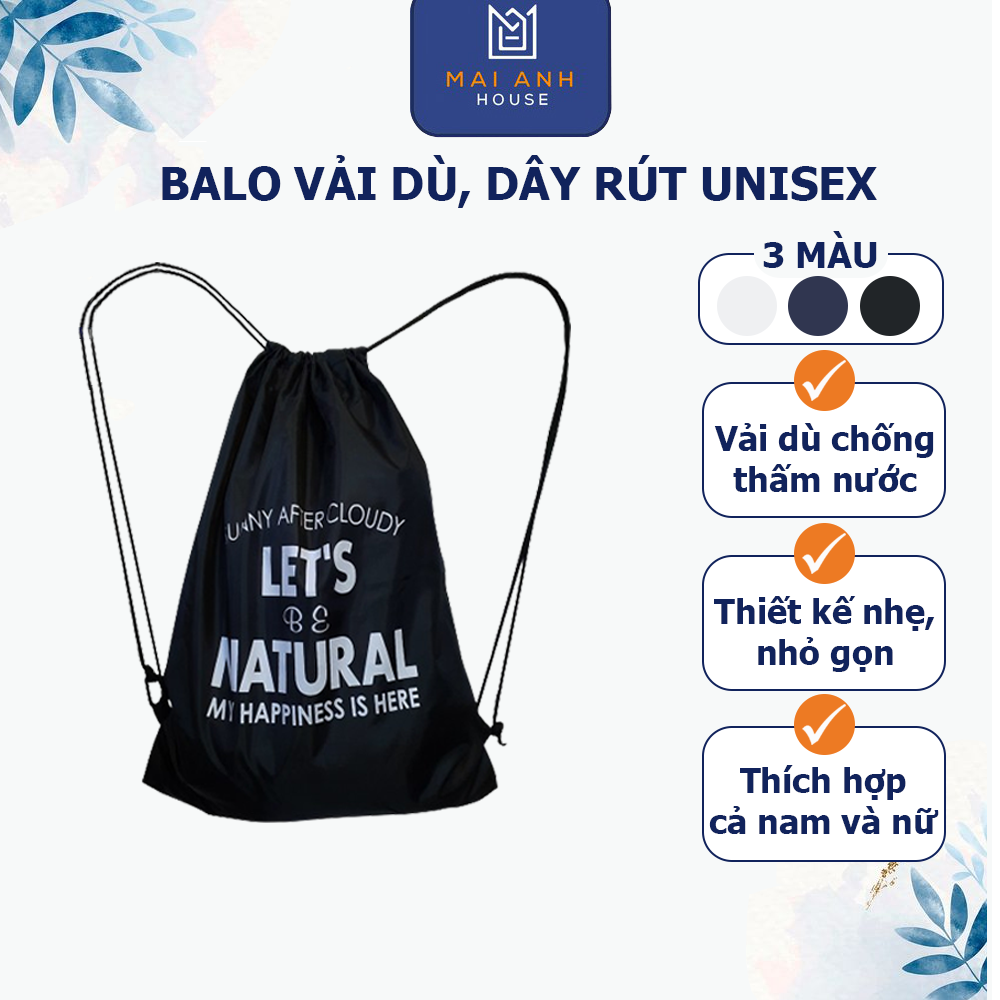 Balo dây rút unisex, vải dù chống thấm nước Mai Anh House MA01