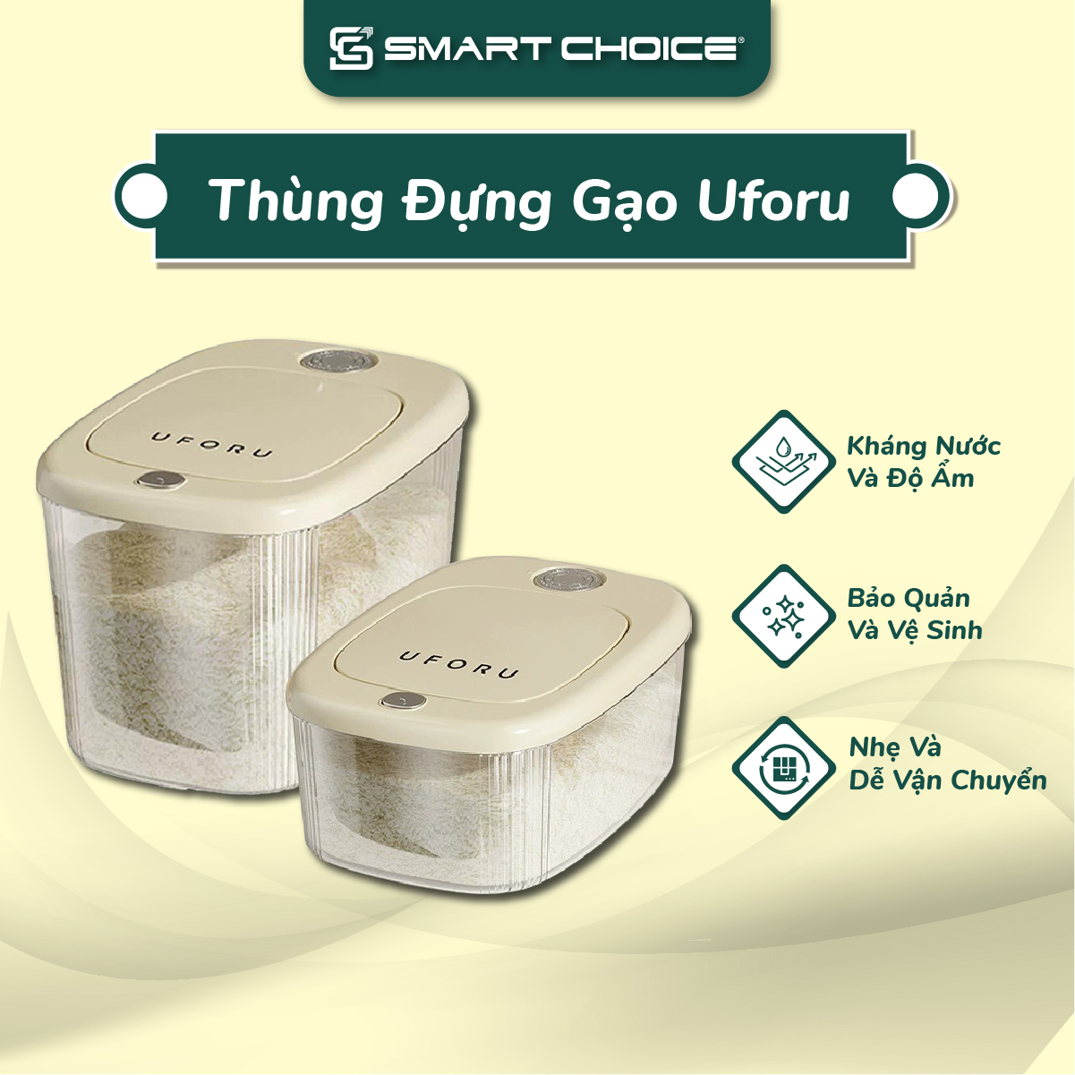 Thùng đựng gạo smartchoice ufuro, thùng gạo thông minh, thùng đựng gạo 10kg chất liệu pp cao cấp.