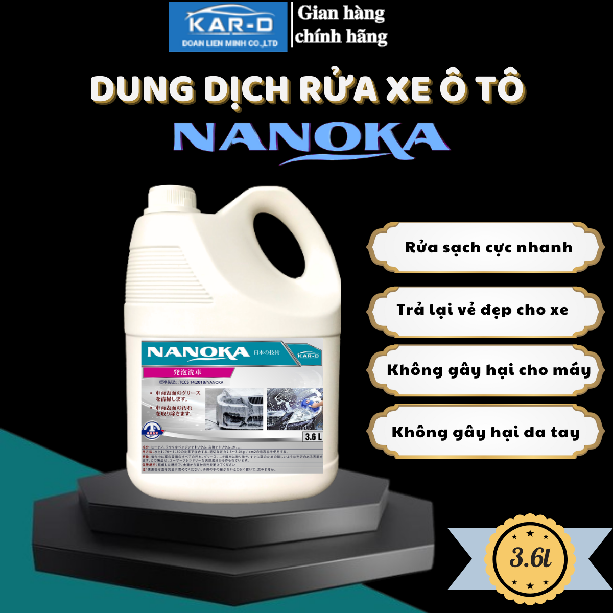 Can 4l - nước rửa xe ô tô, xe máy xà bông bọt tuyết đậm đặc, siêu bóng nanoka 4l