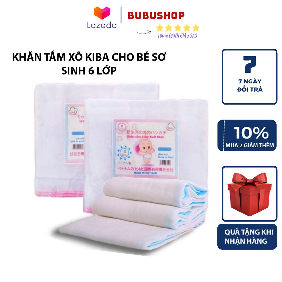 Khăn tắm xô dành cho bé sơ sinh 6 lớp chất liệu khăn tắm cotton 100% kích thước 80*80cm thấm hút tốt khăn tắm cho bé dày dặn có thể dùng làm khăn ủ khi đi xe máy hay quấn ủ ấm bé giúp ngủ ngon Bubushop