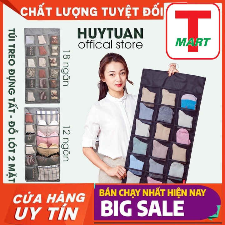 Túi đựng đồ lót, tất vớ 2 mặt nhiều ngăn có móc treo T-MART