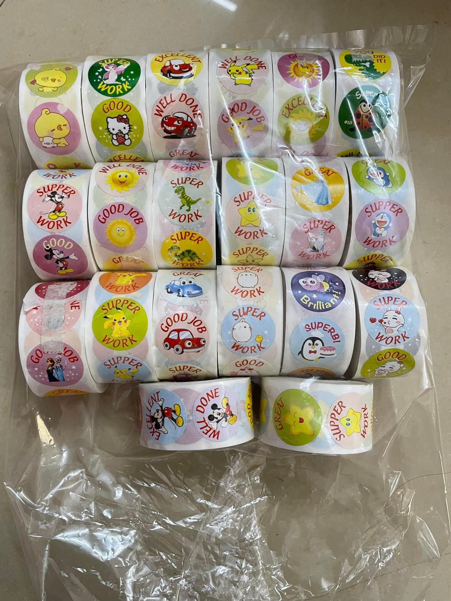 Sticker cuộn 500 nhãn dán khen tặng các mẫu tiếng anh
