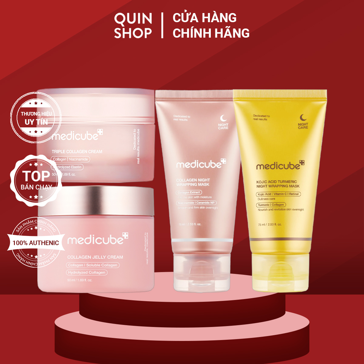  Mặt Nạ Lột Và Kem Dưỡng Căng Bóng Tăng Đàn Hồi Da Medicube Collagen Kojic Acid Turmeric Night Wrapping Mask Jelly Cream Triple Cream 