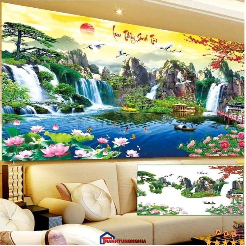 Tranh đính đá, tranh thêu chữ thập phong cảnh lưu thủy sinh tài LV027 LV028 LV029 LV3020 LV3021 LV3304