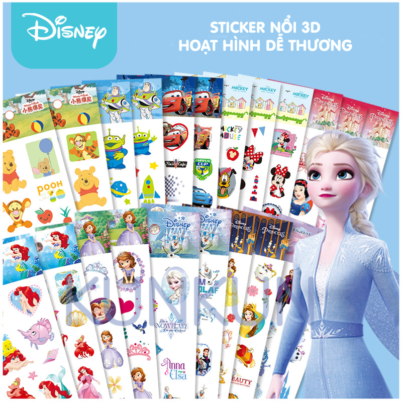 Hình dán sticker nổi 3D công chúa, các nhân vật hoạt hình cute cho bé