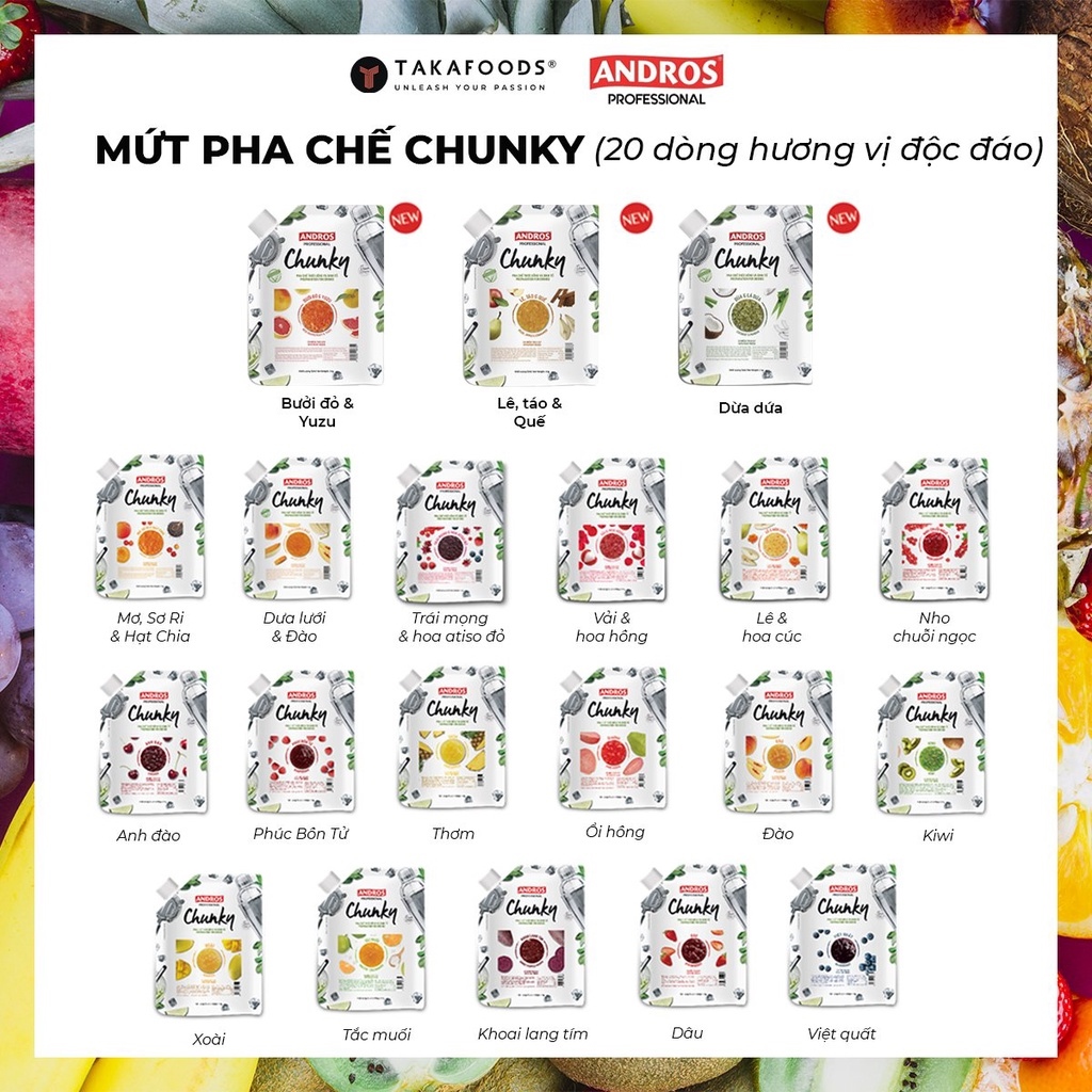 Mứt Trái Cây Chunky 18 Vị Bịch 1Kg [TẶNG NGAY] Bộ Công Thức Pha Chế Độc Quyền