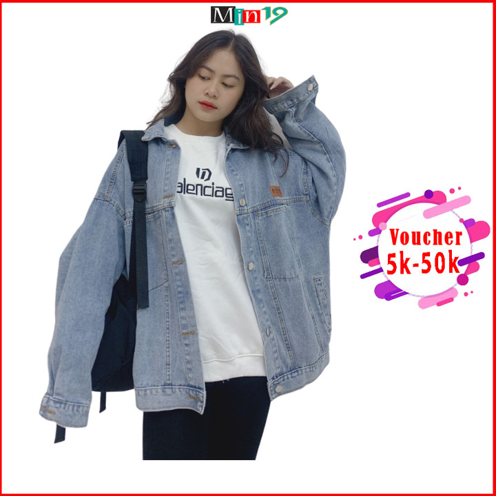 Áo khoác bò nữ form rộng bigsize uzzang Hàn Quốc kiểu túi hộp cá tính vải jean dày dặn màu xanh thời trang