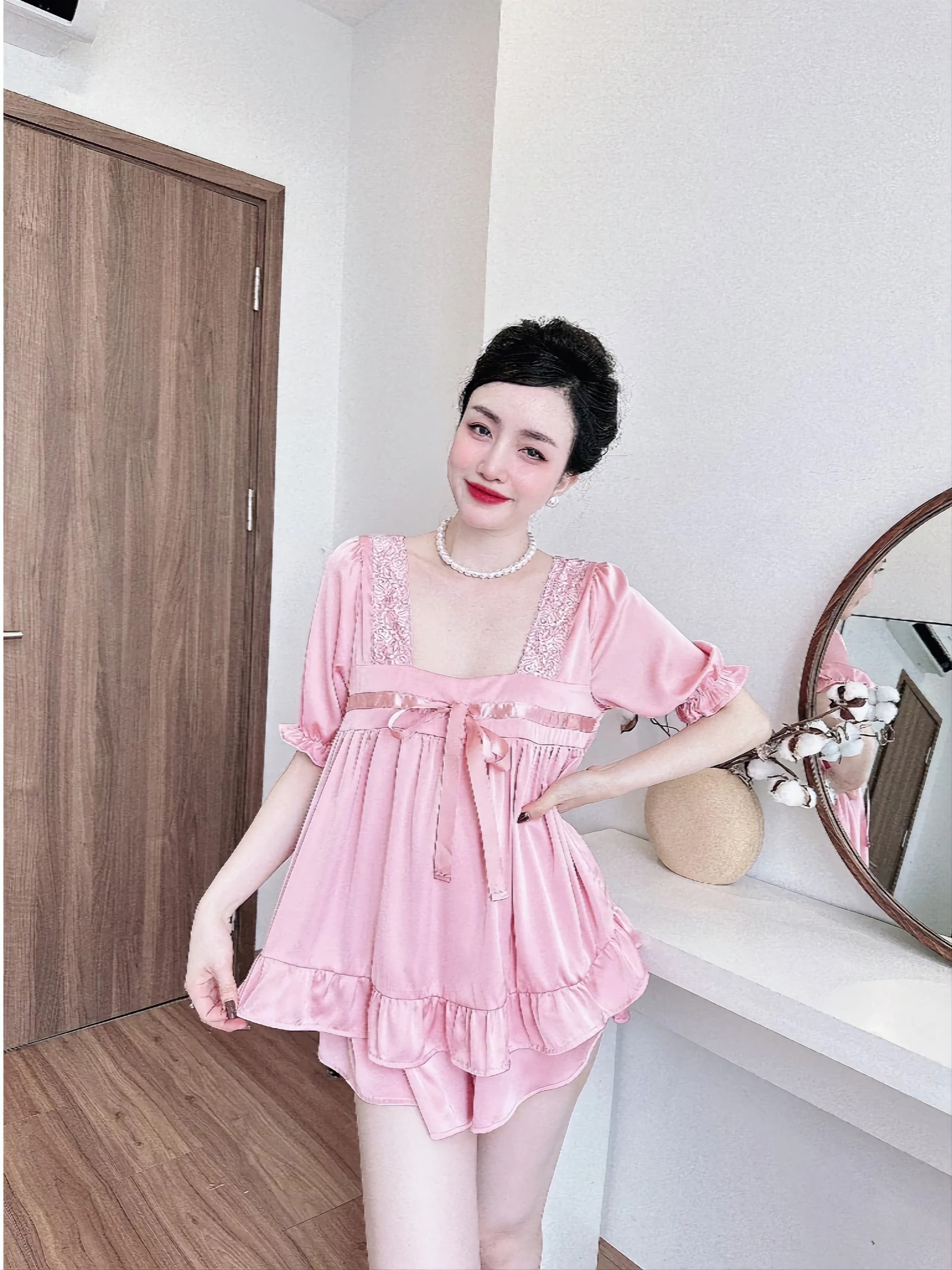 Bộ đồ ngủ nữ mặc nhà, đồ bộ nữ mặc ngủ vải Latin cao cấp freesize 54kg - cn166