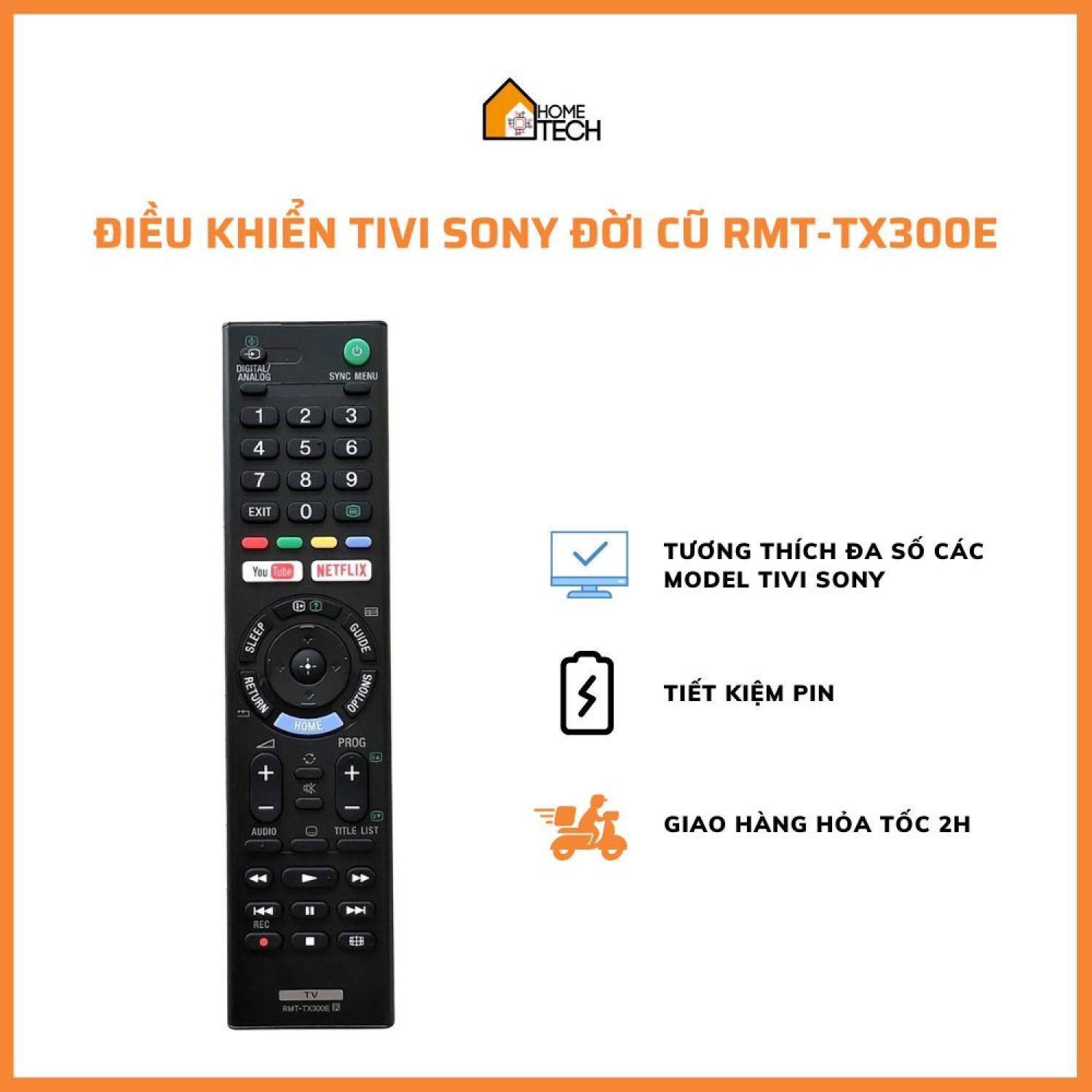 Điều khiển tivi SONY Smart, Internet tivi 4K không giọng nói, có nút Youtobe, Netflix Model TX300 hàng chính hãng